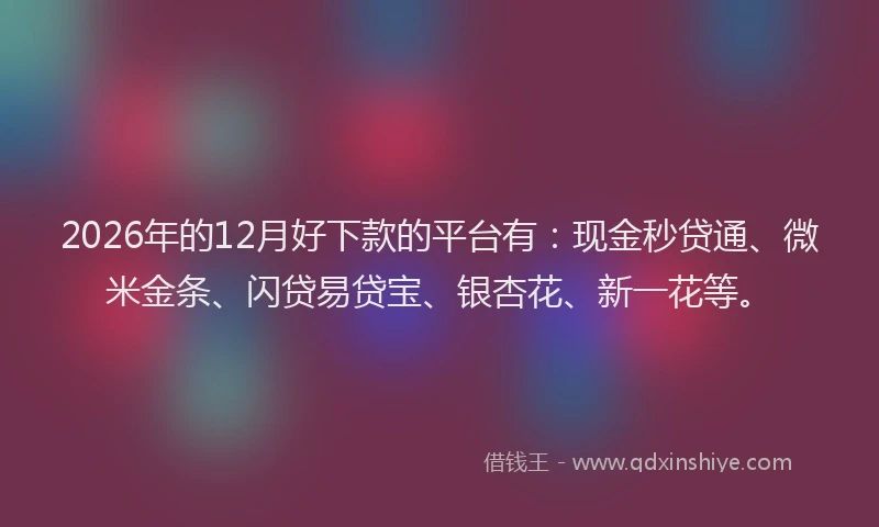 2026年的12月好下款的平台有:现金秒贷通、微米金条、闪贷易贷宝、银杏花、新一花等。