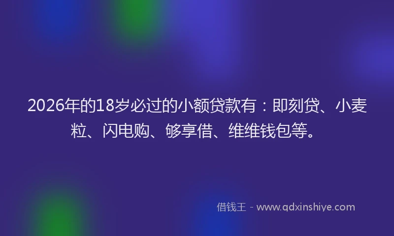 2026年的18岁必过的小额贷款有：即刻贷、小麦粒、闪电购、够享借、维维钱包等。