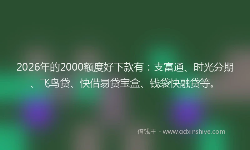 2026年的2000额度好下款有:支富通、时光分期、飞鸟贷、快借易贷宝盒、钱袋快融贷等。