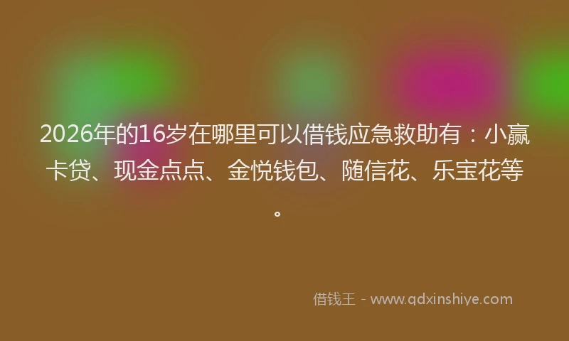 2026年的16岁在哪里可以借钱应急救助有：小赢卡贷、现金点点、金悦钱包、随信花、乐宝花等。