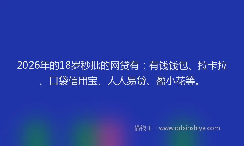 2026年的18岁秒批的网贷有：有钱钱包、拉卡拉、口袋信用宝、人人易贷、盈小花等。