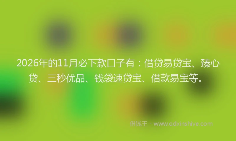 2026年的11月必下款口子有:借贷易贷宝、臻心贷、三秒优品、钱袋速贷宝、借款易宝等。
