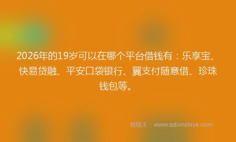 2026年的19岁可以在哪个平台借钱有:乐享宝、快易贷融、平安口袋银行、翼支付随意借、珍珠钱包等。