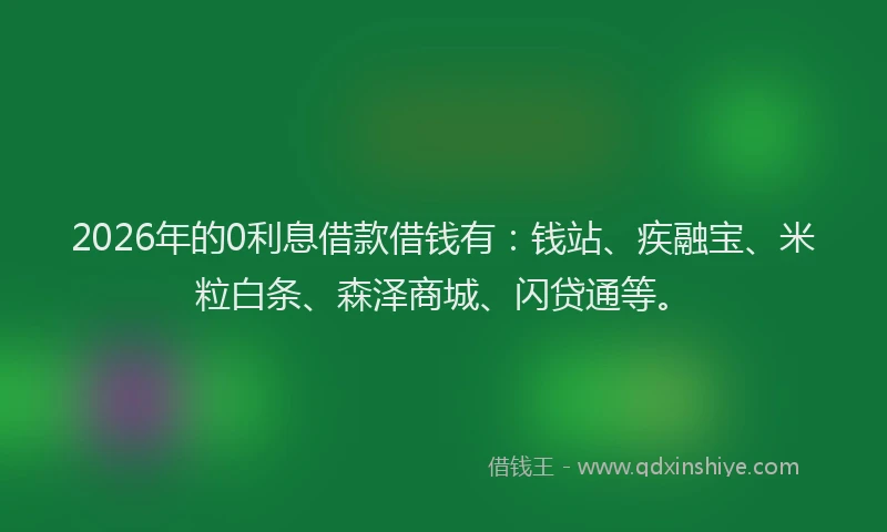 2026年的0利息借款借钱有：钱站、疾融宝、米粒白条、森泽商城、闪贷通等。
