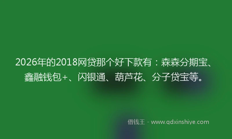 2026年的2018网贷那个好下款有:森森分期宝、鑫融钱包+、闪银通、葫芦花、分子贷宝等。