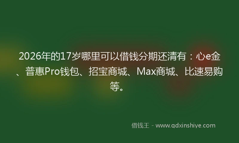 2026年的17岁哪里可以借钱分期还清有:心e金、普惠Pro钱包、招宝商城、Max商城、比速易购等。