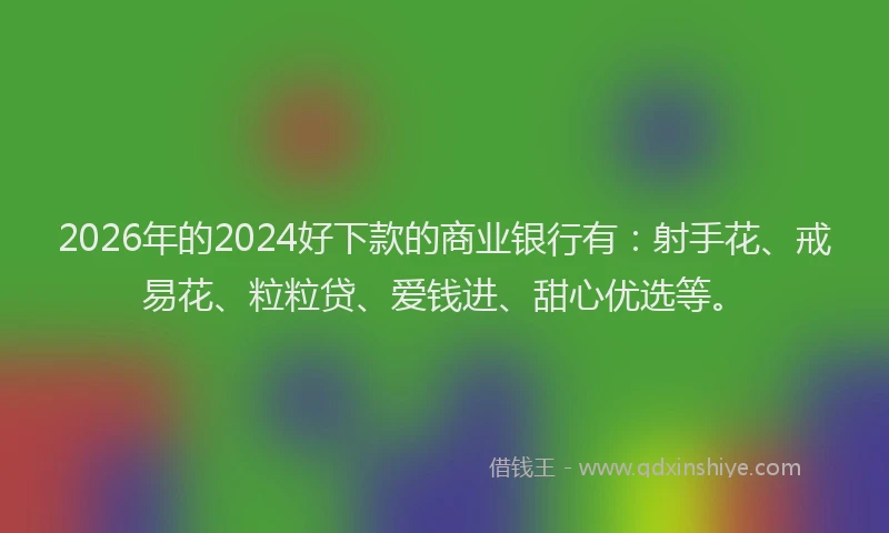 2026年的2024好下款的商业银行有：射手花、戒易花、粒粒贷、爱钱进、甜心优选等。