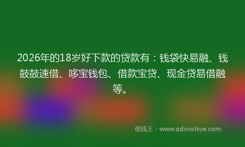 2026年的18岁好下款的贷款有:钱袋快易融、钱鼓鼓速借、哆宝钱包、借款宝贷、现金贷易借融等。