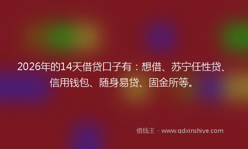 2026年的14天借贷口子有：想借、苏宁任性贷、信用钱包、随身易贷、固金所等。