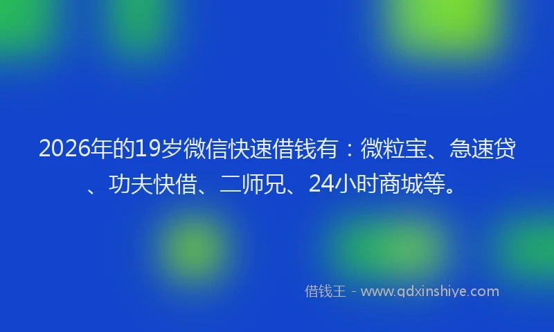 2026年的19岁微信快速借钱有:微粒宝、急速贷、功夫快借、二师兄、24小时商城等。