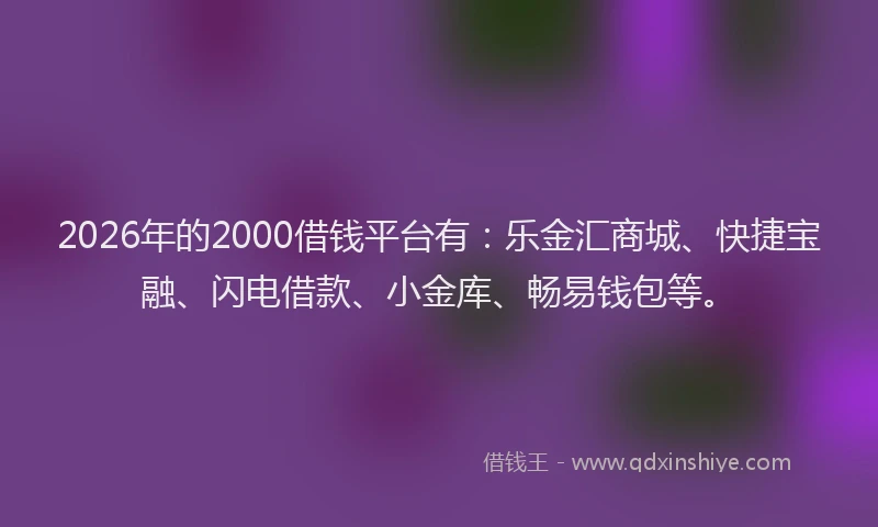 2026年的2000借钱平台有：乐金汇商城、快捷宝融、闪电借款、小金库、畅易钱包等。