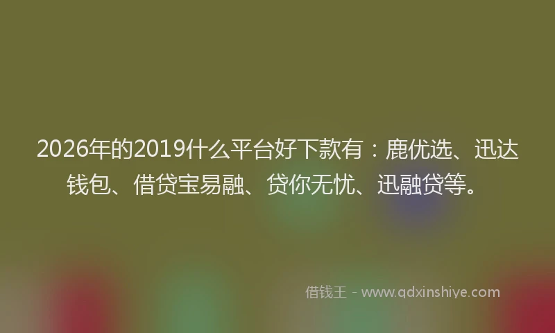 2026年的2019什么平台好下款有:鹿优选、迅达钱包、借贷宝易融、贷你无忧、迅融贷等。