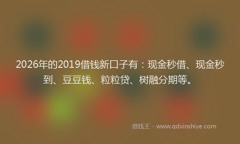 2026年的2019借钱新口子有:现金秒借、现金秒到、豆豆钱、粒粒贷、树融分期等。