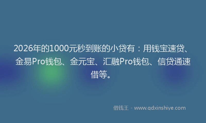 2026年的1000元秒到账的小贷有:用钱宝速贷、金易Pro钱包、金元宝、汇融Pro钱包、信贷通速借等。