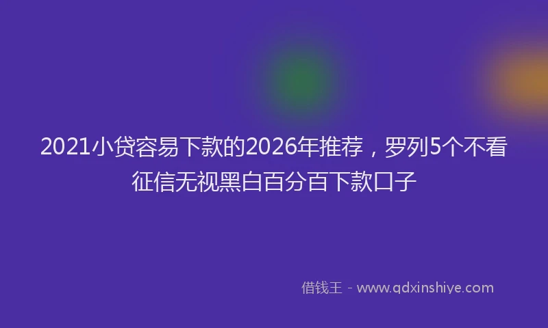 2021小贷容易下款的2026年推荐，罗列5个不看征信无视黑白百分百下款口子