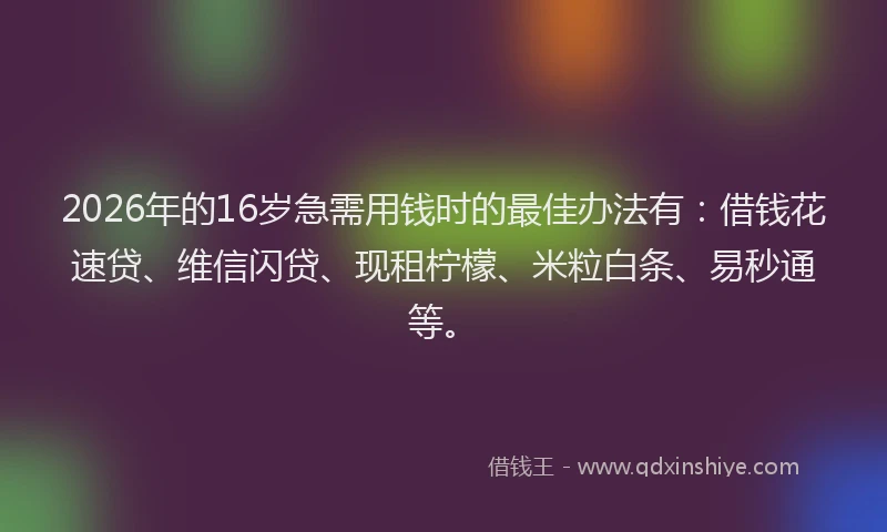 2026年的16岁急需用钱时的最佳办法有：借钱花速贷、维信闪贷、现租柠檬、米粒白条、易秒通等。