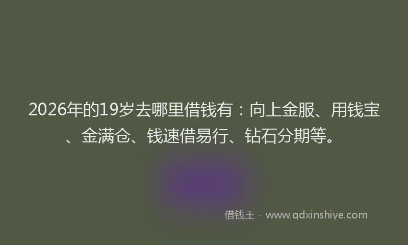 2026年的19岁去哪里借钱有:向上金服、用钱宝、金满仓、钱速借易行、钻石分期等。
