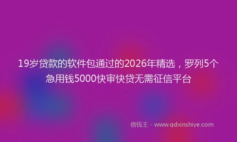 19岁贷款的软件包通过的2026年精选，罗列5个急用钱5000快审快贷无需征信平台
