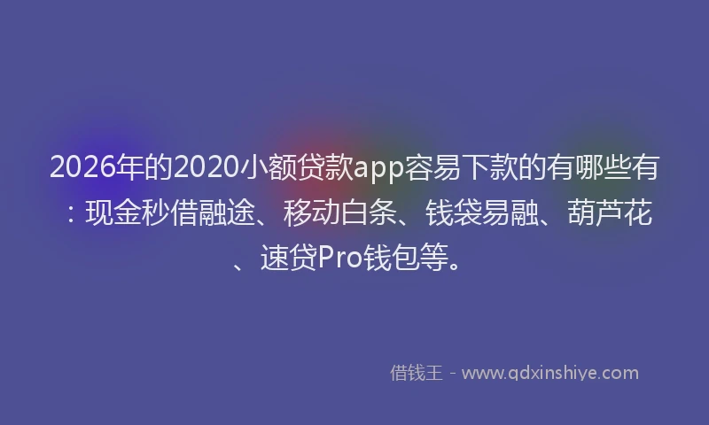 2026年的2020小额贷款app容易下款的有哪些有:现金秒借融途、移动白条、钱袋易融、葫芦花、速贷Pro钱包等。