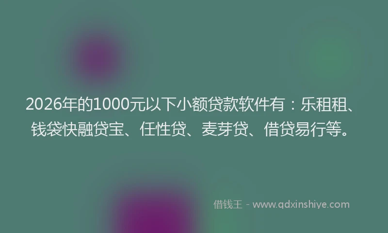 2026年的1000元以下小额贷款软件有:乐租租、钱袋快融贷宝、任性贷、麦芽贷、借贷易行等。