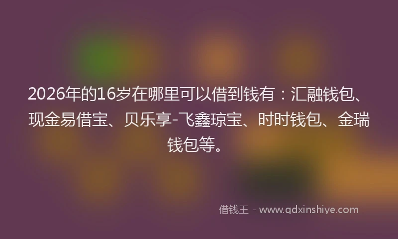 2026年的16岁在哪里可以借到钱有：汇融钱包、现金易借宝、贝乐享-飞鑫琼宝、时时钱包、金瑞钱包等。