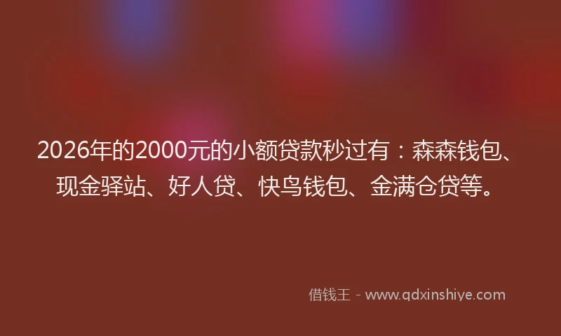 2026年的2000元的小额贷款秒过有：森森钱包、现金驿站、好人贷、快鸟钱包、金满仓贷等。