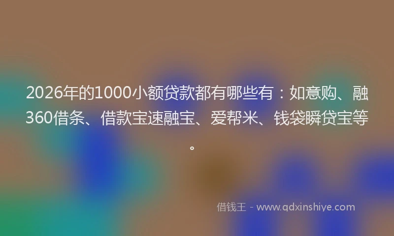 2026年的1000小额贷款都有哪些有：如意购、融360借条、借款宝速融宝、爱帮米、钱袋瞬贷宝等。