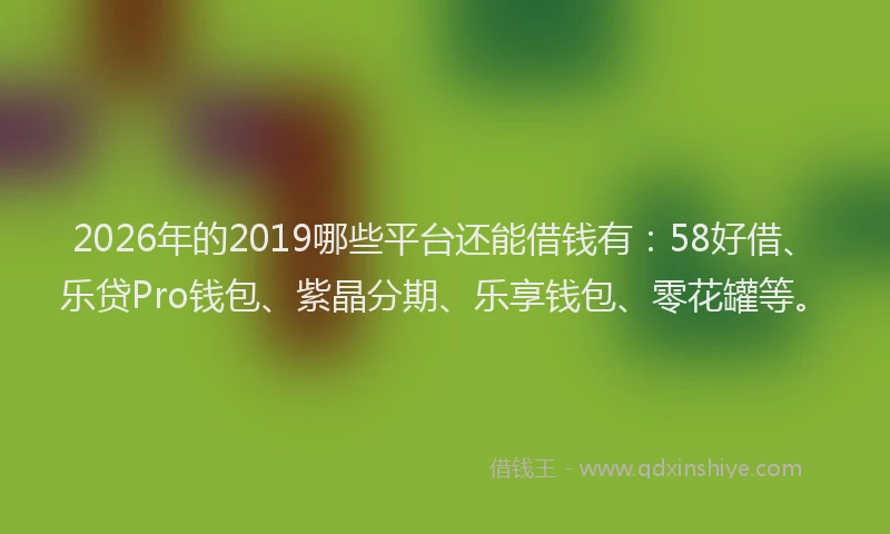 2026年的2019哪些平台还能借钱有:58好借、乐贷Pro钱包、紫晶分期、乐享钱包、零花罐等。
