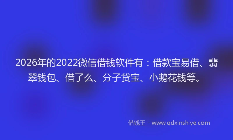 2026年的2022微信借钱软件有：借款宝易借、翡翠钱包、借了么、分子贷宝、小鹅花钱等。