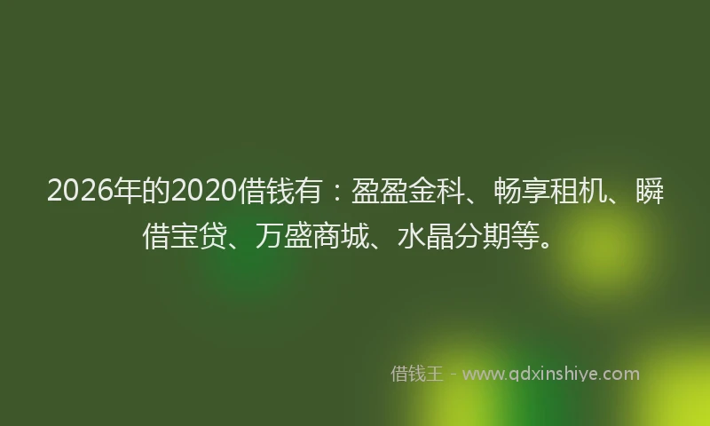 2026年的2020借钱有：盈盈金科、畅享租机、瞬借宝贷、万盛商城、水晶分期等。