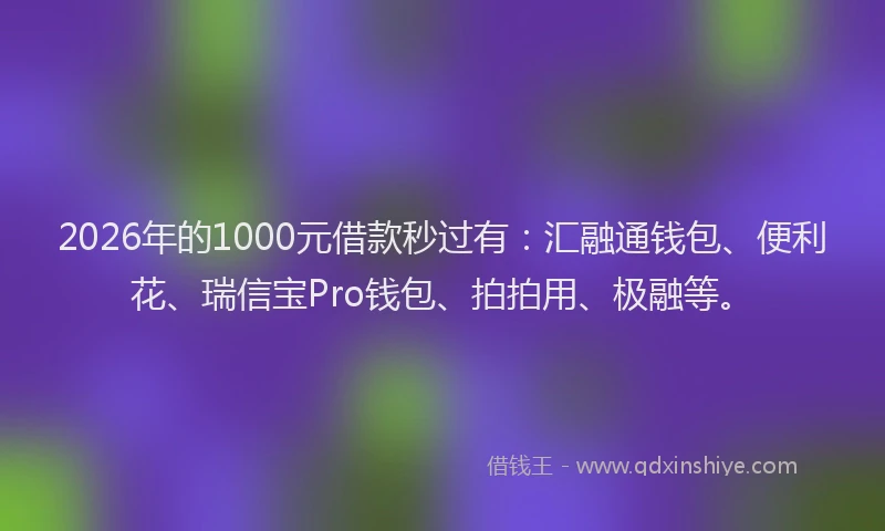 2026年的1000元借款秒过有:汇融通钱包、便利花、瑞信宝Pro钱包、拍拍用、极融等。