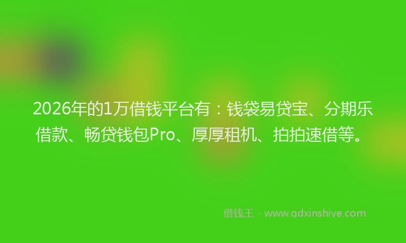 2026年的1万借钱平台有:钱袋易贷宝、分期乐借款、畅贷钱包Pro、厚厚租机、拍拍速借等。