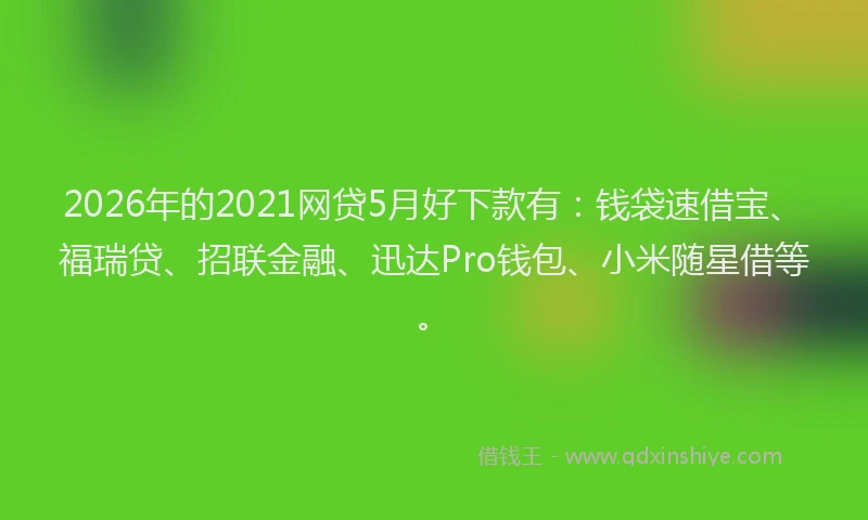2026年的2021网贷5月好下款有:钱袋速借宝、福瑞贷、招联金融、迅达Pro钱包、小米随星借等。