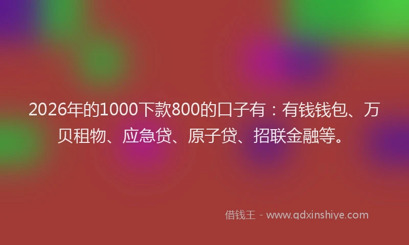 2026年的1000下款800的口子有:有钱钱包、万贝租物、应急贷、原子贷、招联金融等。