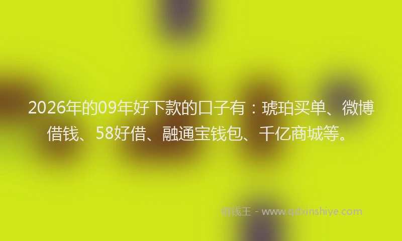 2026年的09年好下款的口子有:琥珀买单、微博借钱、58好借、融通宝钱包、千亿商城等。