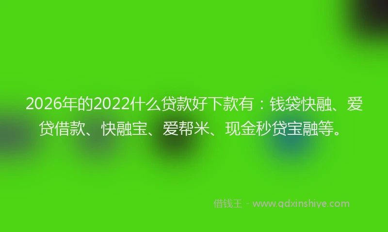 2026年的2022什么贷款好下款有:钱袋快融、爱贷借款、快融宝、爱帮米、现金秒贷宝融等。