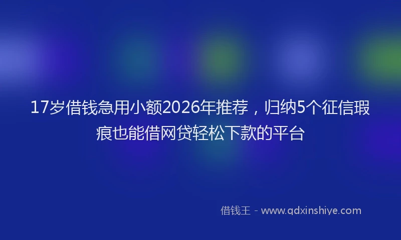 17岁借钱急用小额2026年推荐，归纳5个征信瑕疵也能借网贷轻松下款的平台