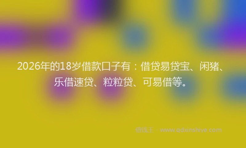 2026年的18岁借款口子有：借贷易贷宝、闲猪、乐借速贷、粒粒贷、可易借等。
