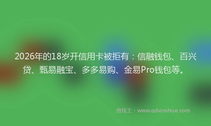 2026年的18岁开信用卡被拒有：信融钱包、百兴贷、甄易融宝、多多易购、金易Pro钱包等。