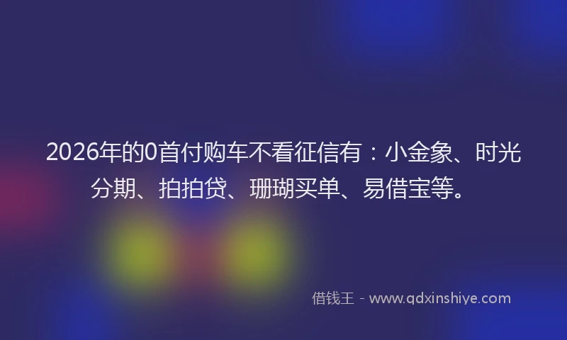 2026年的0首付购车不看征信有:小金象、时光分期、拍拍贷、珊瑚买单、易借宝等。