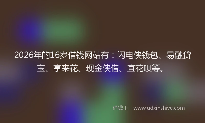 2026年的16岁借钱网站有：闪电侠钱包、易融贷宝、享来花、现金侠借、宜花呗等。