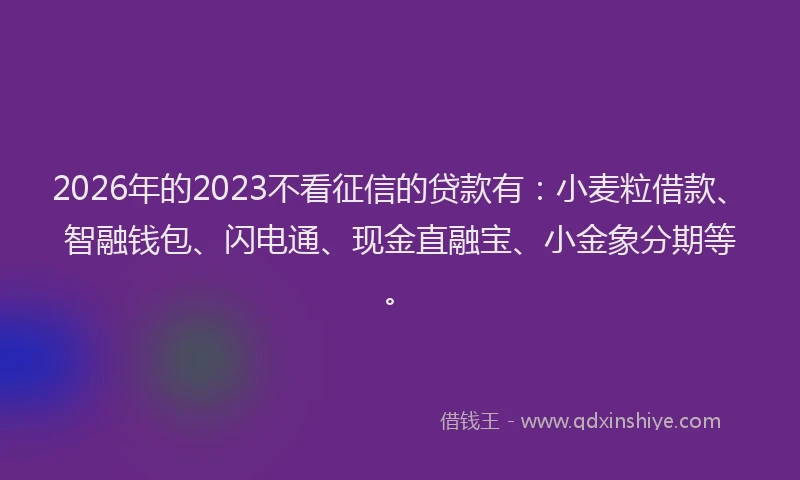 2026年的2023不看征信的贷款有：小麦粒借款、智融钱包、闪电通、现金直融宝、小金象分期等。