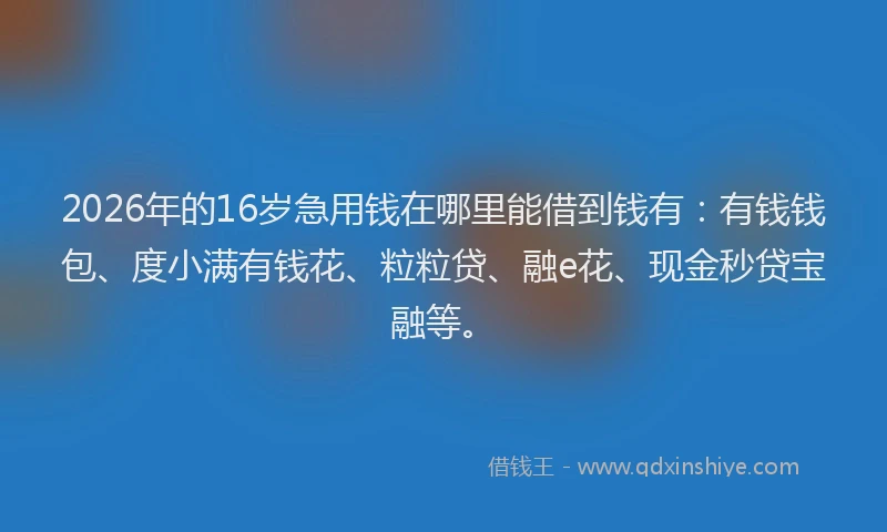 2026年的16岁急用钱在哪里能借到钱有：有钱钱包、度小满有钱花、粒粒贷、融e花、现金秒贷宝融等。