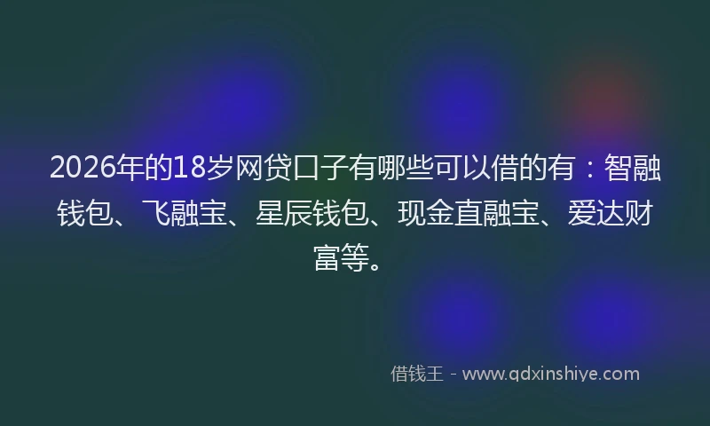 2026年的18岁网贷口子有哪些可以借的有：智融钱包、飞融宝、星辰钱包、现金直融宝、爱达财富等。