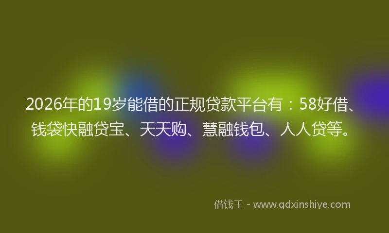 2026年的19岁能借的正规贷款平台有:58好借、钱袋快融贷宝、天天购、慧融钱包、人人贷等。