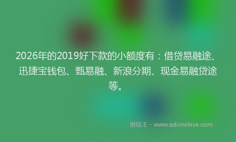 2026年的2019好下款的小额度有:借贷易融途、迅捷宝钱包、甄易融、新浪分期、现金易融贷途等。