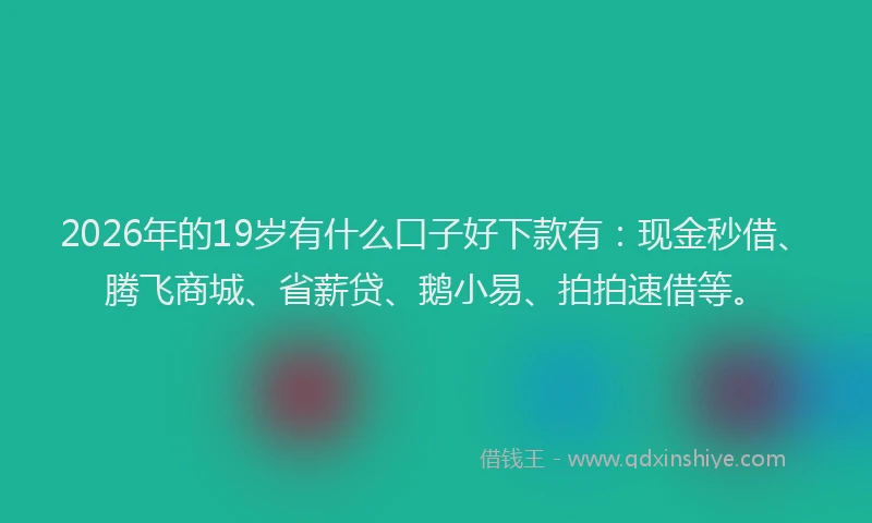 2026年的19岁有什么口子好下款有:现金秒借、腾飞商城、省薪贷、鹅小易、拍拍速借等。