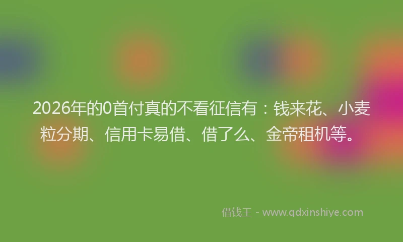 2026年的0首付真的不看征信有:钱来花、小麦粒分期、信用卡易借、借了么、金帝租机等。