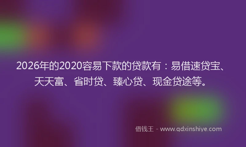 2026年的2020容易下款的贷款有:易借速贷宝、天天富、省时贷、臻心贷、现金贷途等。