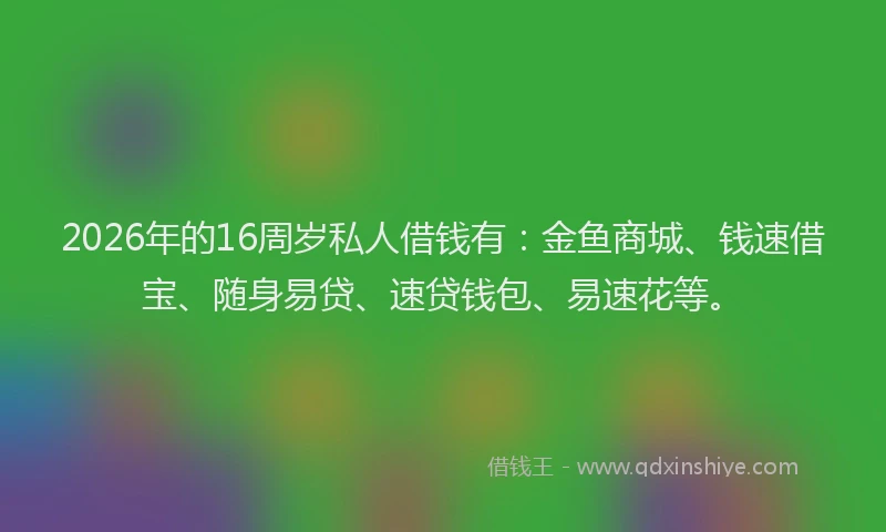2026年的16周岁私人借钱有：金鱼商城、钱速借宝、随身易贷、速贷钱包、易速花等。